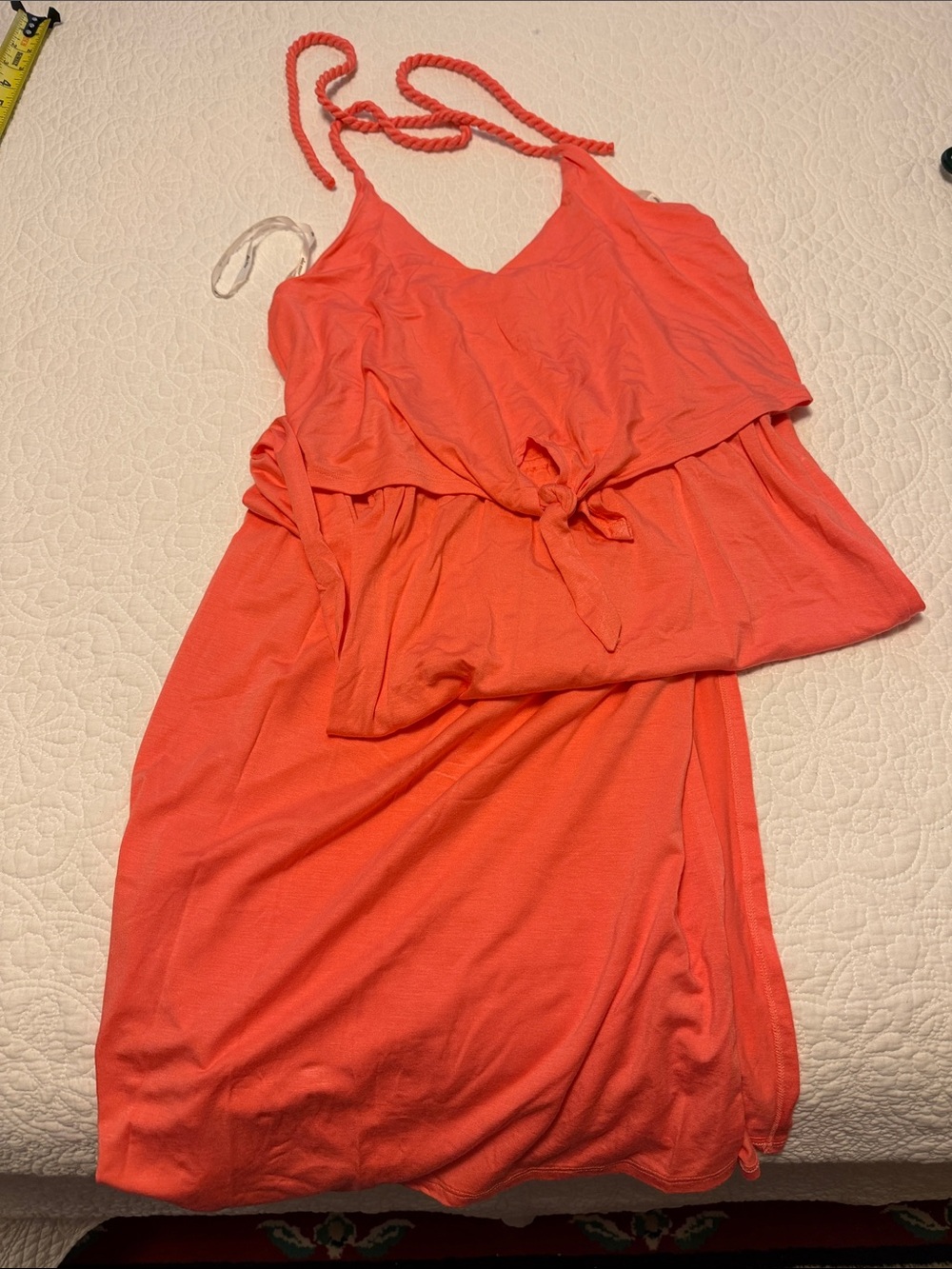 Ella Moss Coral Tie-Front Halter Maxi with slits up sides Dress, read